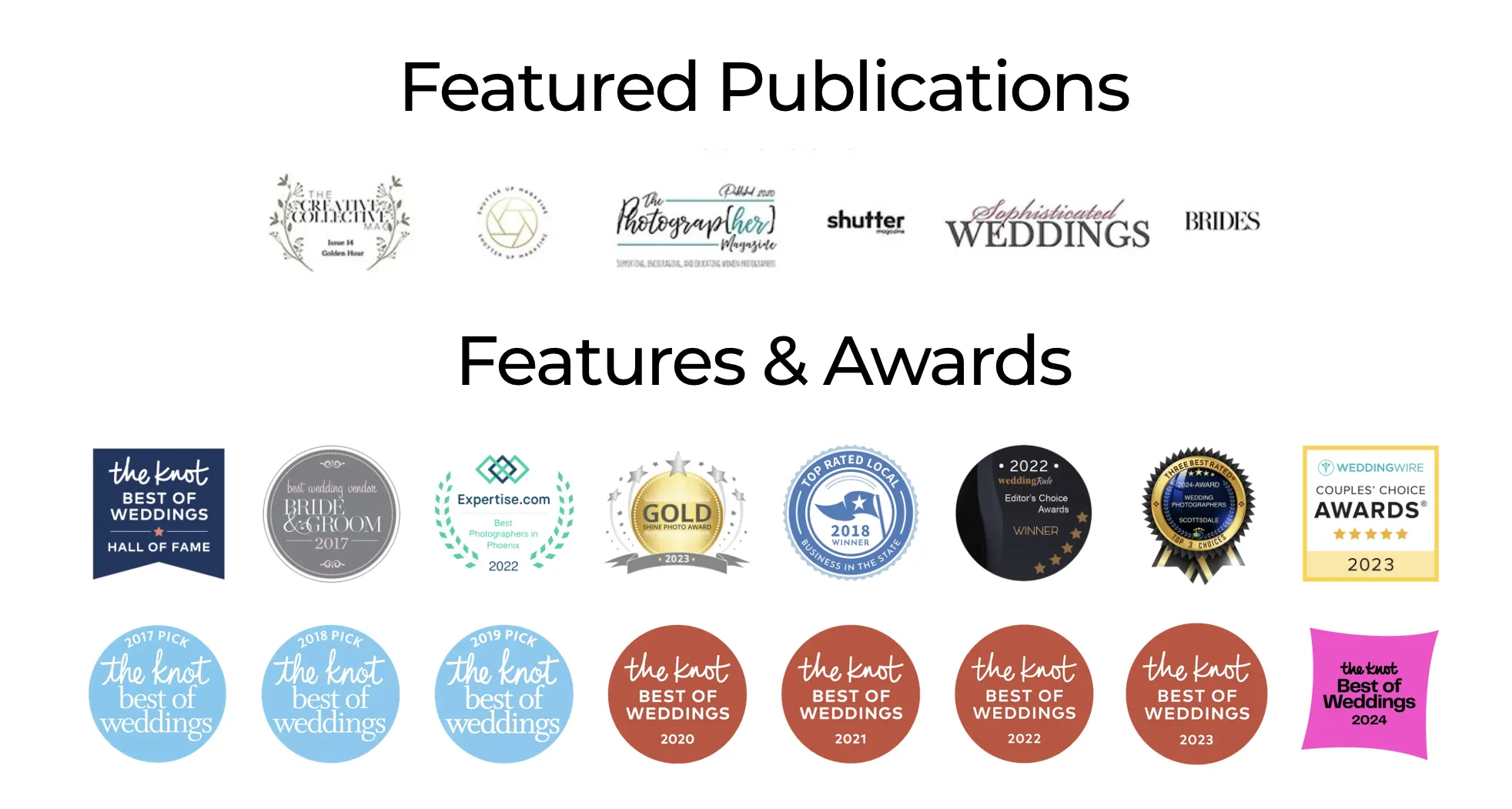 Phoenix wedding photographer featured in Brides, The Knot, WeddingWire, and national wedding publications<br />
